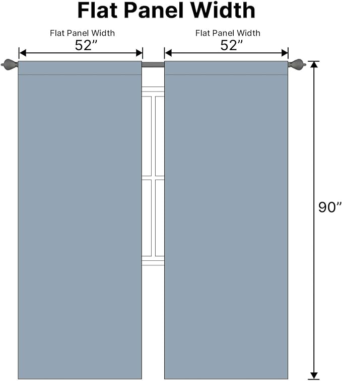 H.VERSAILTEX Blue Back Tab Blackout Curtains 90 Inch Long for Living Room, Rod Pocket Room Darkening Thermal Insulated Black Out Curtains, 52 x 90 Inch, Stone Blue, 2 Panels
