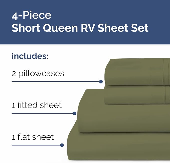 Short Queen Size 4 Piece Bed Sheet Set - RV Short Queen Sheets - Sage Green | Ultra-Soft, Breathable & Cooling Bed Sheets Set with Deep Pockets, Hotel Luxury Bedding for Women & Men, Wrinkle & Fade Free