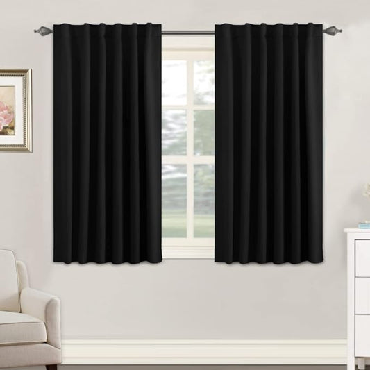 H.VERSAILTEX Blackout Curtains Thermal Insulated Window Treatment Panels Room Darkening Blackout Drapes for Living Room Back Tab/Rod Pocket Bedroom Draperies, 52 x 45 Inch, Jet Black, 2 Panels