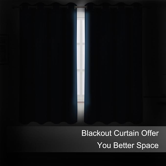 Blackout Curtains 66 x 54 Inch Long Navy Blue Curtains Set of 2 Panels Room Darkening Curtains for Bedroom and Living Room
