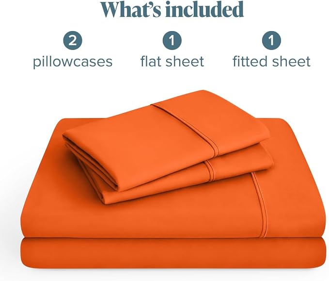 Bare Home Queen Sheet Set - 1800 Ultra-Soft (Queen, Orange) | Deep Pockets 6 to 15 Inches, Breathable, Hypoallergenic, Hotel Luxury, Easy Fit, Soft, All-Season