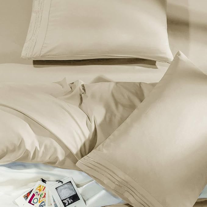 SONORO KATE Bed Sheet Set Super Soft Microfiber 1800 Series Luxury Egyptian Sheets Fit 18-24 Inch Deep Pocket Mattress Wrinkle-6 Piece (Beige, California King)
