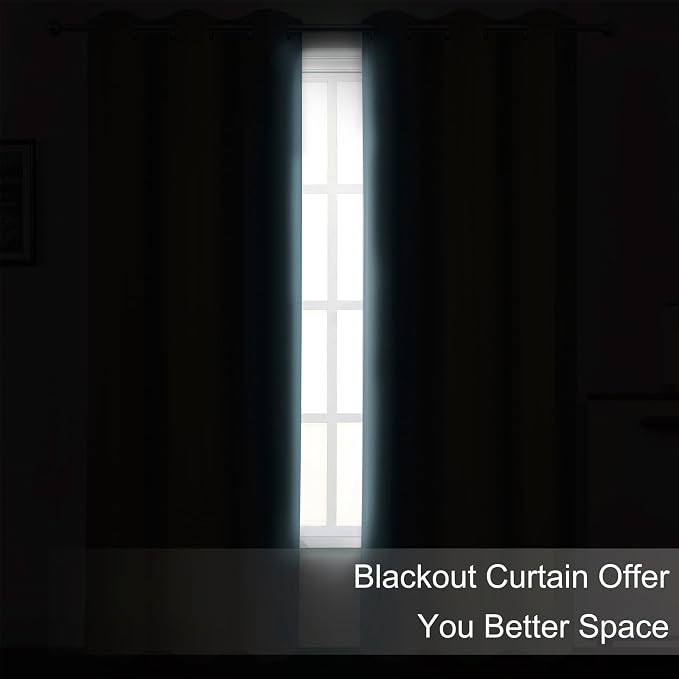 Stone Blue Blackout Curtains 66 x 63 Inch Length/Set of 2 Curtain Panels/Thermal Insulated Room Darkening Blackout Curtains for Bedroom