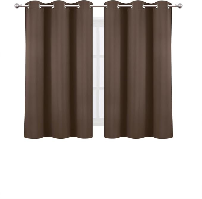 Chocolate Brown Blackout Curtains 34 x 63 Inch Length/Set of 2 Curtain Panels/Thermal Insulated Room Darkening Blackout Curtains for Bedroom