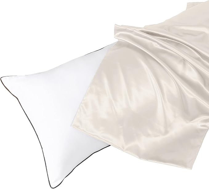 Body Pillow with Satin Pillowcase, Body Pillow for Adults, Beige | 20"x54", Removable Cover, OEKO-TEX Certified Down Alternative Filling,Washing Machine