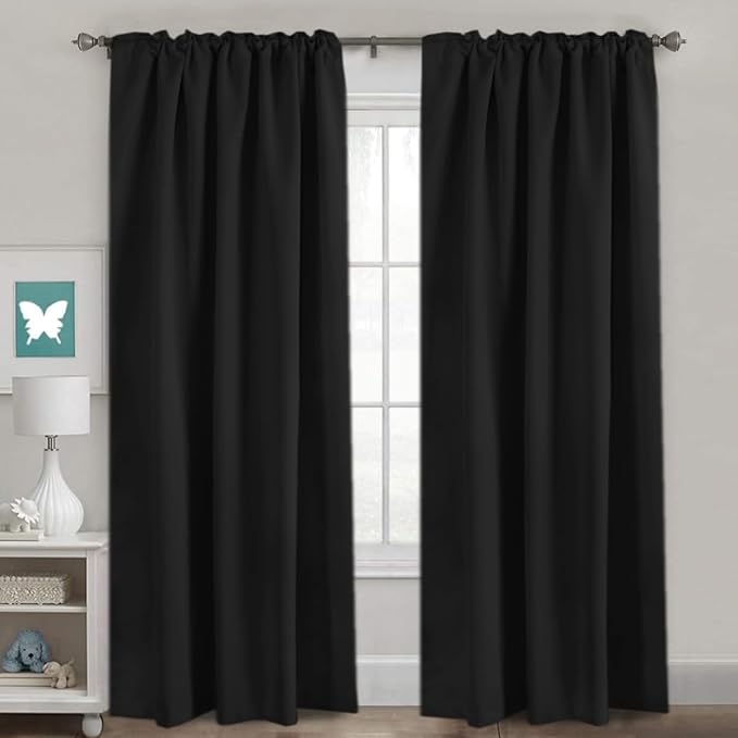 H.VERSAILTEX Blackout Curtains Thermal Insulated Window Treatment Panels Room Darkening Blackout Drapes for Living Room Back Tab/Rod Pocket Bedroom Draperies, 52 x 84 Inch, Black, 2 Panels