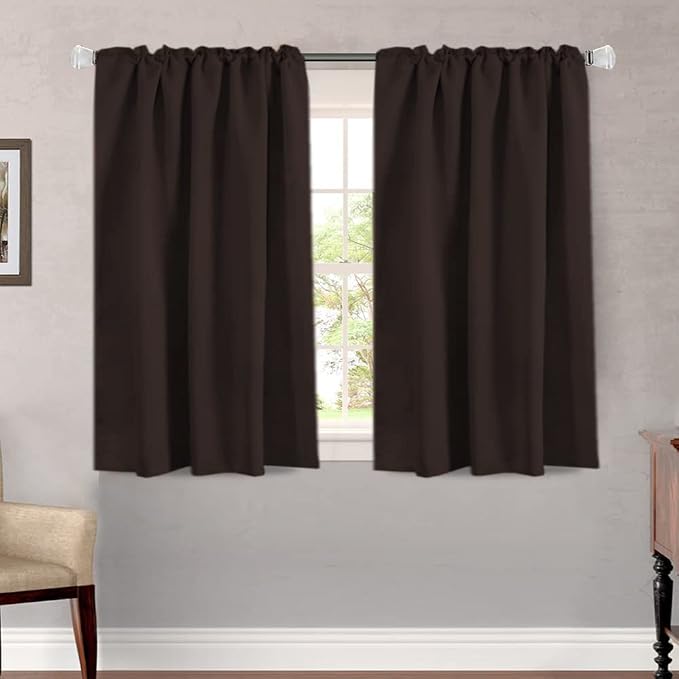 H.VERSAILTEX Blackout Curtains Thermal Insulated Window Treatment Panels Room Darkening Blackout Drapes for Living Room Back Tab/Rod Pocket Bedroom Draperies, 52 x 45 Inch, Chocolate Brown, 2 Panels
