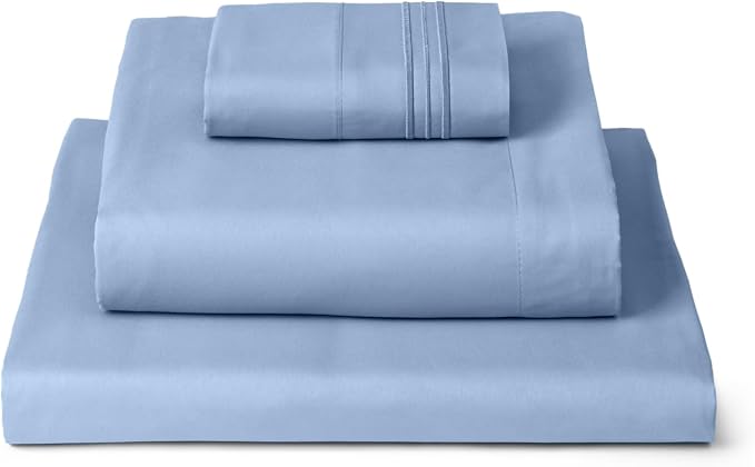 Mellanni Iconic 3-Piece, Ultra Soft Sheet Set (Twin, Sky Blue) | 10M+ Sleepers. Lab-tested: Sleeps Cool, Stays Bright, Strong, Smooth. Good Housekeeping Best Bedding, 7 yrs running.