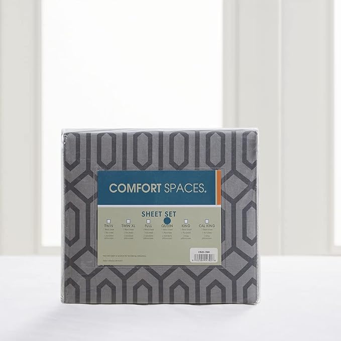 Comfort Spaces 100% Cotton Percale Sheet Set Cal King 4 Pcs, Diamond Sliver | Crisp, Cool & Breathable Bed Sheets, 14" Deep Pocket Fits Up to 16" Mattress, Lightweight, All Season Cozy, with Pillow Case
