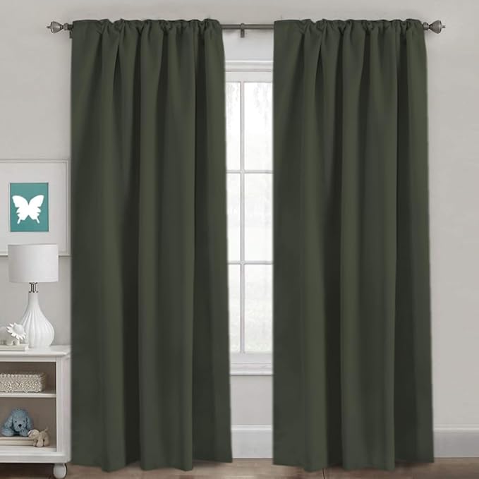 H.VERSAILTEX Blackout Curtains Thermal Insulated Window Treatment Panels Room Darkening Blackout Drapes for Living Room Back Tab/Rod Pocket Bedroom Draperies (2 Panels, Olive, 52 x 84 Inch)