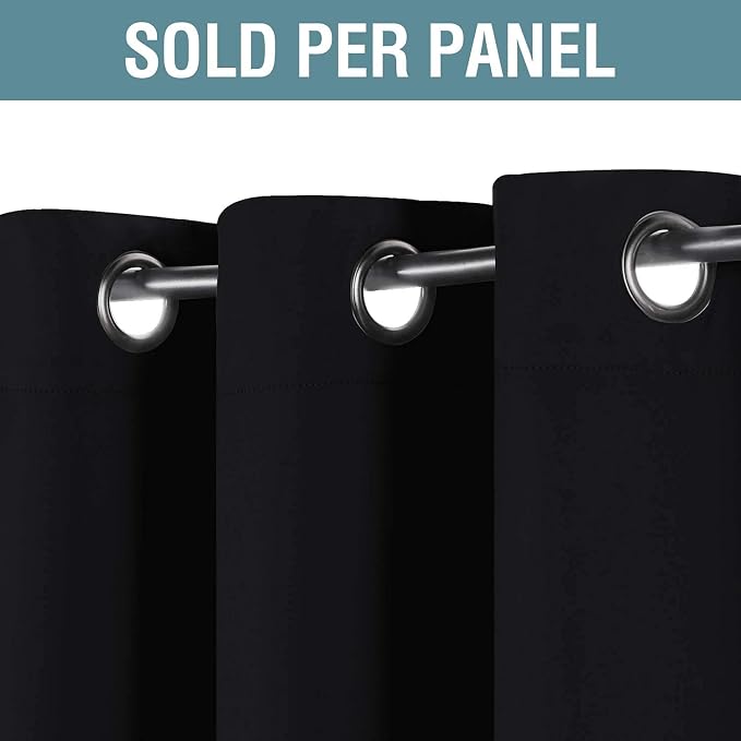 H.VERSAILTEX Blackout Curtain for Living Room Thermal Insulated Window Treatment Curtain 54 inch Length Energy Saving Solid Grommet Top Blackout Drape, One Panel, Jet Black, 52" W x 54" L