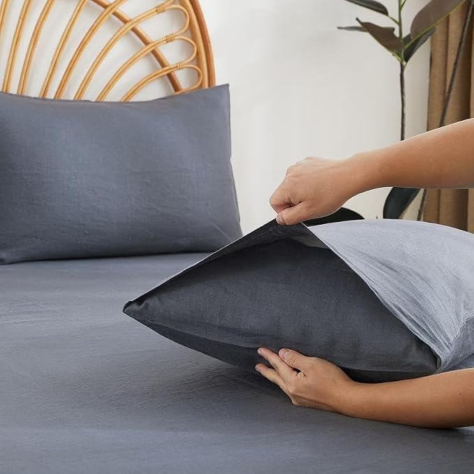 100% Linen Sheets Set King Size, Natural Pure Flax 4 Piece Bed Sets, 16" Deep Pocket, Breathable Cooling Bed Soft Durable Bedding, Machine Washable (Gray,King)