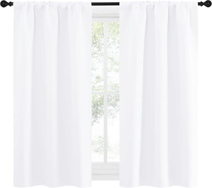 NICETOWN Kitchen Curtains, Short Home Decoration Curtains & Drapes, Small Window Draperies for Dining Room, Cupboard (White, 34 in x 54 in (W x L), Set of 2)