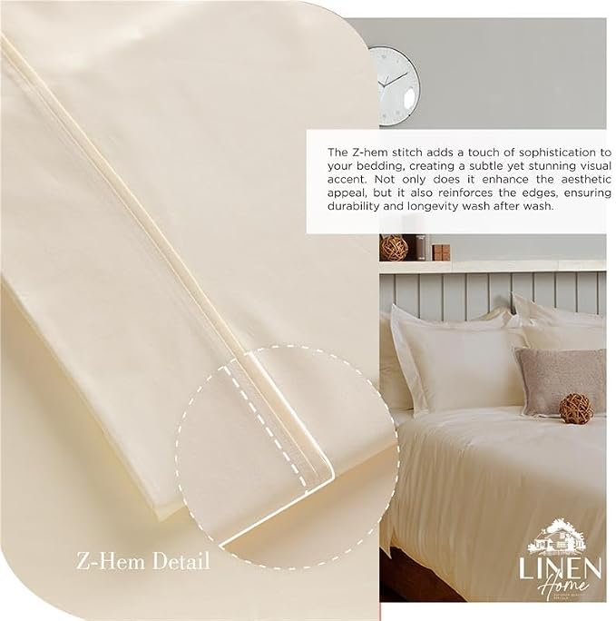 Linen Home 2-Pack King Sheet Set, 100% Cotton Percale Bedding, 8-Piece Value Bundle, Deep Pocket Cooling Bed Sheets for Hot Sleepers, Breathable & Crisp Hotel Quality, Long-Staple Cotton, Ivory