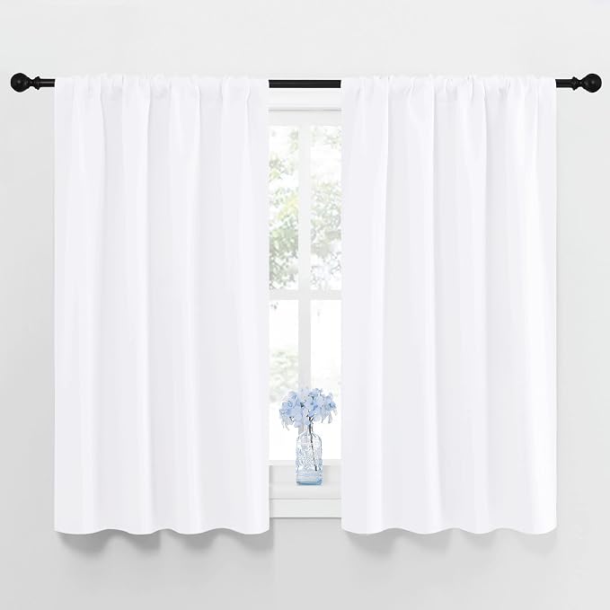 NICETOWN Window Curtain Panels - Rod Pocket Curtain Set for Bedroom (White, 2 Panels, 42 by 45)