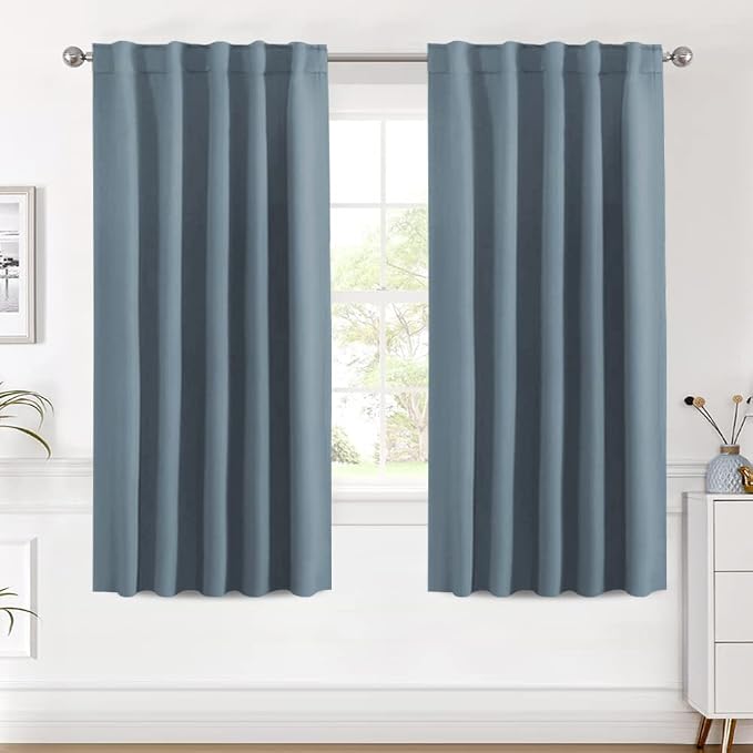 H.VERSAILTEX Blackout Curtains Thermal Insulated Window Treatment Panels Room Darkening Blackout Drapes for Living Room Back Tab/Rod Pocket Bedroom Draperies (2 Panels, Stone Blue, 42 x 63 Inch)