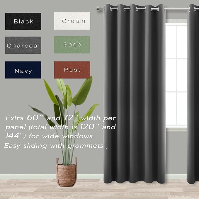 KOUFALL 96 Inch Curtains Long 2 Panel Set,70 Inch Wide Grommet Blackout Drapes for Living Room 96 Inch Length