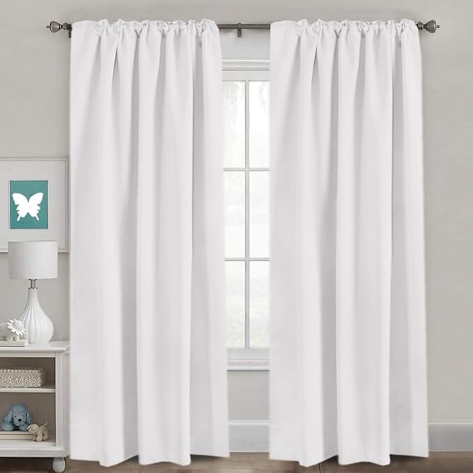 H.VERSAILTEX White Curtains Thermal Insulated Window Treatment Panels Room Darkening Privacy Assured Drapes for Living Room Back Tab/Rod Pocket Bedroom Draperies, 52 x 96 Inch, 2 Panels
