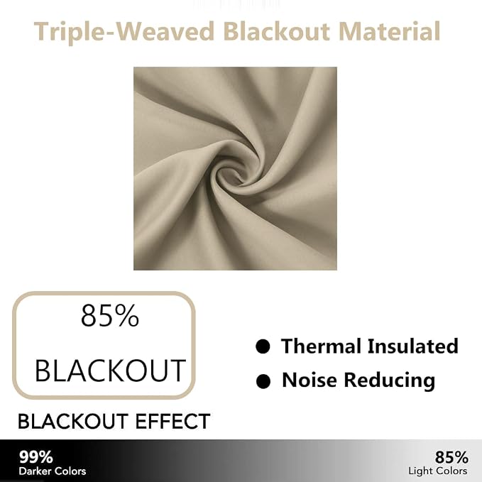 Beige Thermal Blackout Curtains/42 x 63 Inch/Set of 2 Panels Room Darkening Curtains for Bedroom