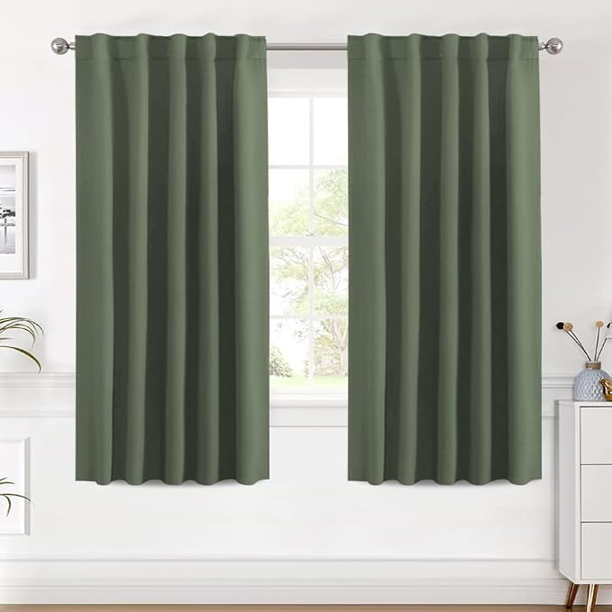 H.VERSAILTEX Blackout Curtains Thermal Insulated Window Treatment Panels Room Darkening Blackout Drapes for Living Room Back Tab/Rod Pocket Bedroom Draperies (2 Panels, Bronze Green, 42 x 63 Inch)