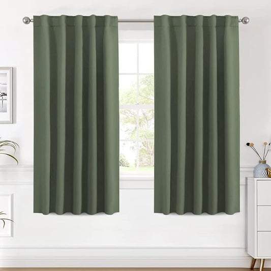 H.VERSAILTEX Blackout Curtains Thermal Insulated Window Treatment Panels Room Darkening Blackout Drapes for Living Room Back Tab/Rod Pocket Bedroom Draperies (2 Panels, Bronze Green, 42 x 63 Inch)