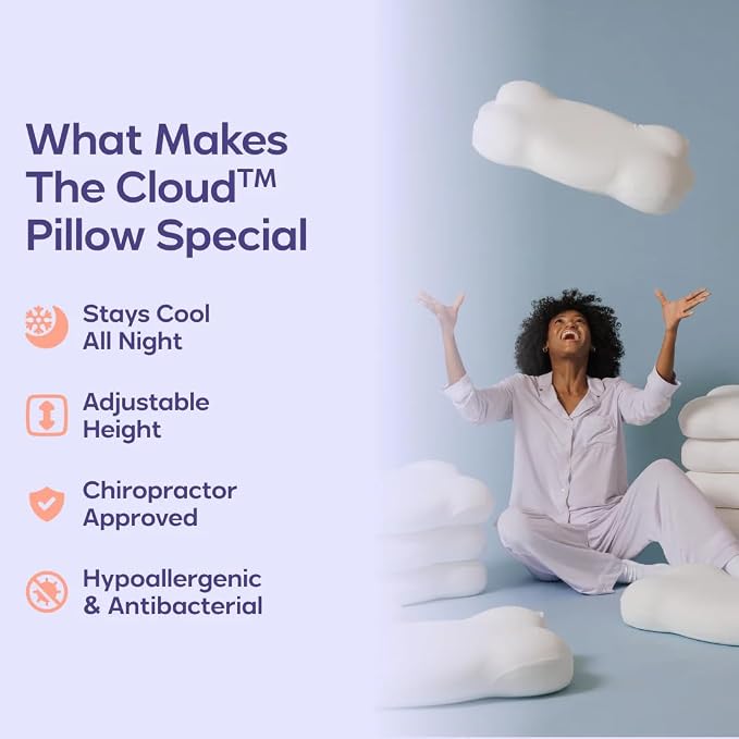 Mellow CloudAlign Memory Foam Pillow for Neck & Shoulder Support, High | Dual Height Ergonomic Cervical Pillow for Side Back & Stomach Sleepers, Contoured Orthopedic Bed Pillow with Washable Cover