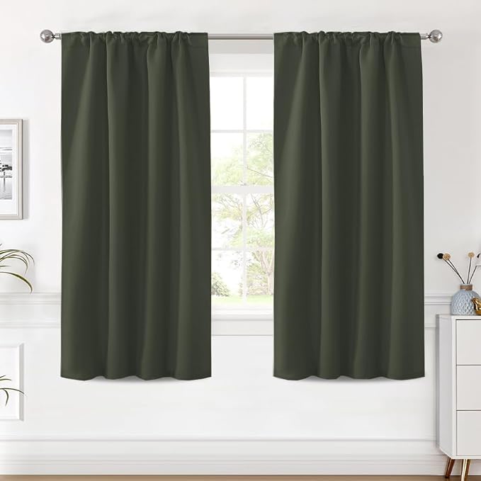 H.VERSAILTEX Blackout Curtains Thermal Insulated Window Treatment Panels Room Darkening Blackout Drapes for Living Room Back Tab/Rod Pocket Bedroom Draperies (2 Panels, Olive, 42 x 63 Inch)