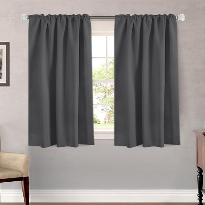 H.VERSAILTEX Blackout Curtains Thermal Insulated Window Treatment Panels Room Darkening Blackout Drapes for Living Room Back Tab/Rod Pocket Bedroom Draperies, 52 x 54 Inch, Charcoal Gray, 2 Panels
