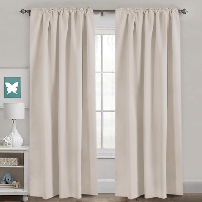 H.VERSAILTEX Blackout Curtains Thermal Insulated Window Treatment Panels Room Darkening Blackout Drapes for Living Room Back Tab/Rod Pocket Bedroom Draperies (2 Panels, Natural, 52 x 84 Inch)