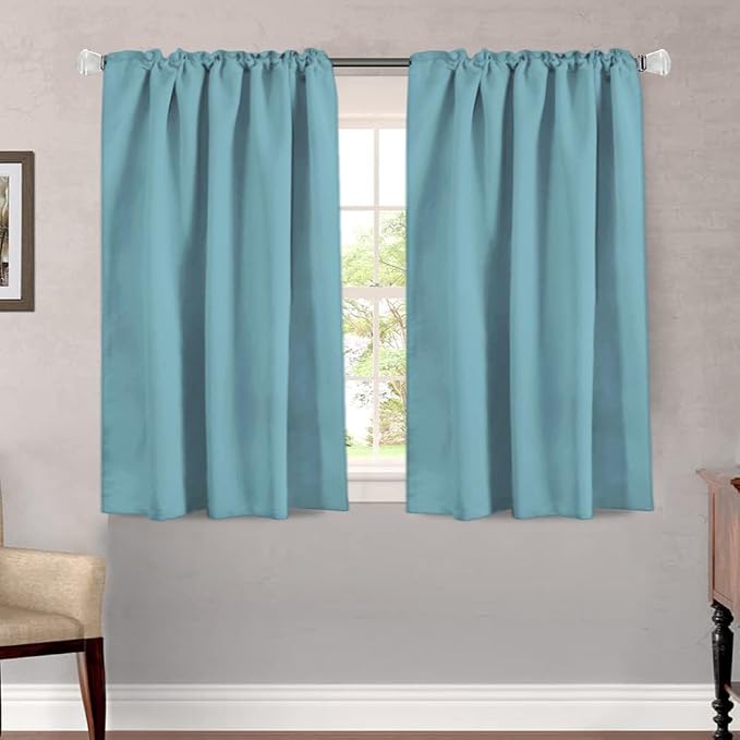 H.VERSAILTEX Blackout Curtains Thermal Insulated Window Treatment Panels Room Darkening Blackout Drapes for Living Room Back Tab/Rod Pocket Bedroom Draperies, 52 x 45 Inch, Aqua, 2 Panels