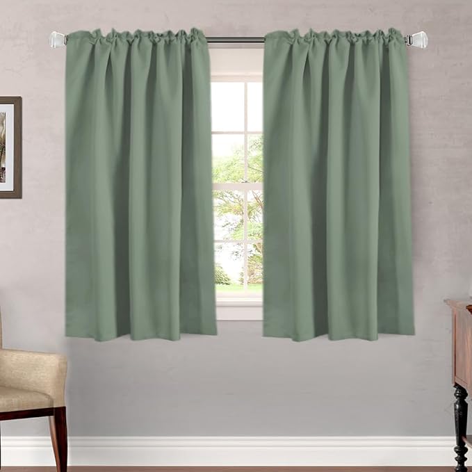 H.VERSAILTEX Blackout Curtains Thermal Insulated Window Treatment Panels Room Darkening Curtains for Bedroom Back Tab/Rod Pocket Small Window Curtains (2 Panels, Green Bay, 52 x 54 Inch)