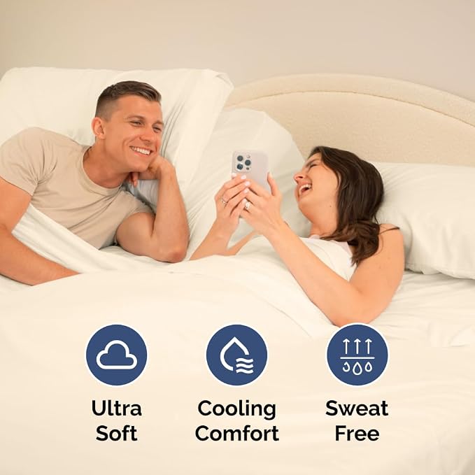 Flex Top Split Head King 4 Piece Sheet Set - Soft & Breathable - Off White | Cooling Bed Sheets Set, Hotel Luxury Bedding for Women & Men with Deep Pockets, Wrinkle Free & Fade Resistant, Oeko-Tex