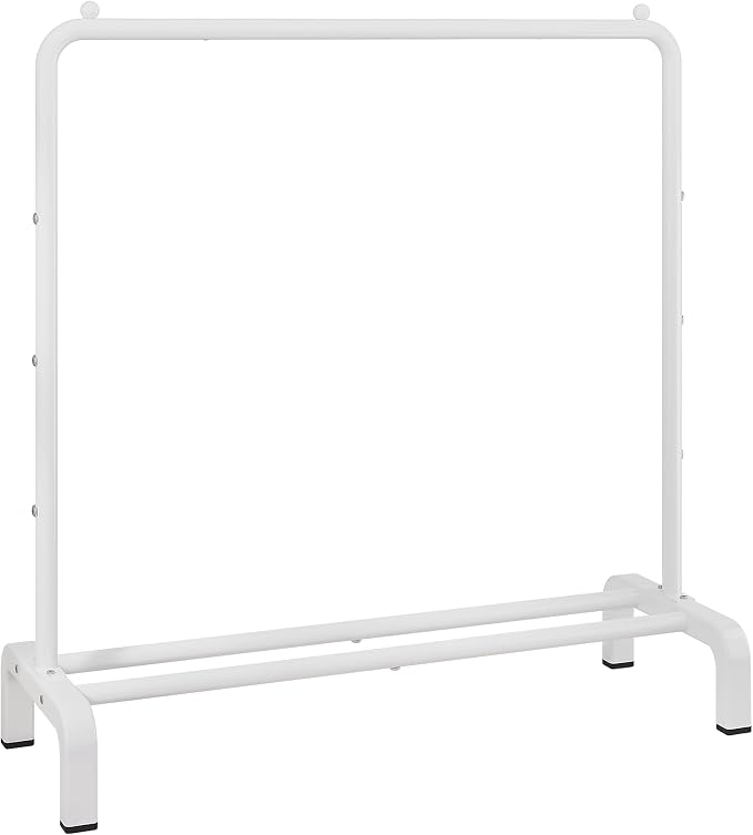 JIUYOTREE Metal Clothing Rack, 43.3 Inches Clothes Garment Coat Rack with Bottom Shelf for Hanging Skirts, Shirts, Sweaters, White | Metal 43.3 Inches Garment Rack Clothing Clothes Rack with Bottom Shelf for Hanging Clothes Coats Skirts Shirts Sweaters...