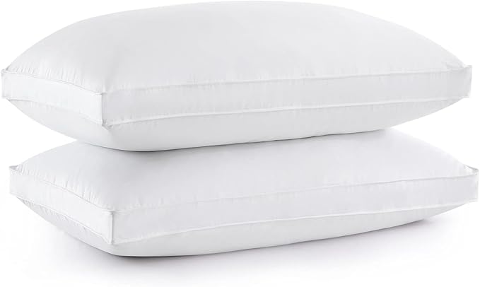 puredown® Goose Down Feather Pillows with 100% Cotton Cover, Soft Gusseted Bed Hotel Collection Pillows for Sleeping, Set of 2, Queen Size
