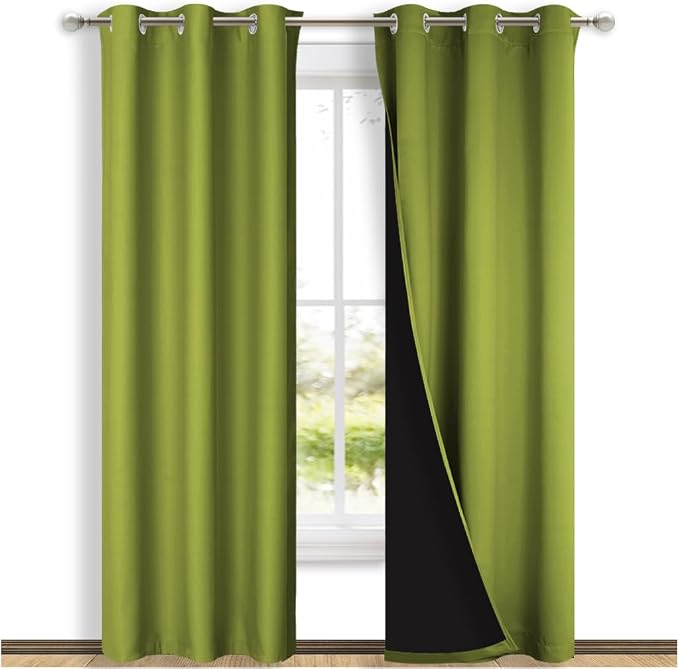 NICETOWN Blackout Curtains 84 inches Long, 2 Pieces, 42" Wide Each Panel, Fresh Green, Full Light Blocking Drapes with Black Liner for Nursery, Thermal Insulated Draperies for Hall, Villa