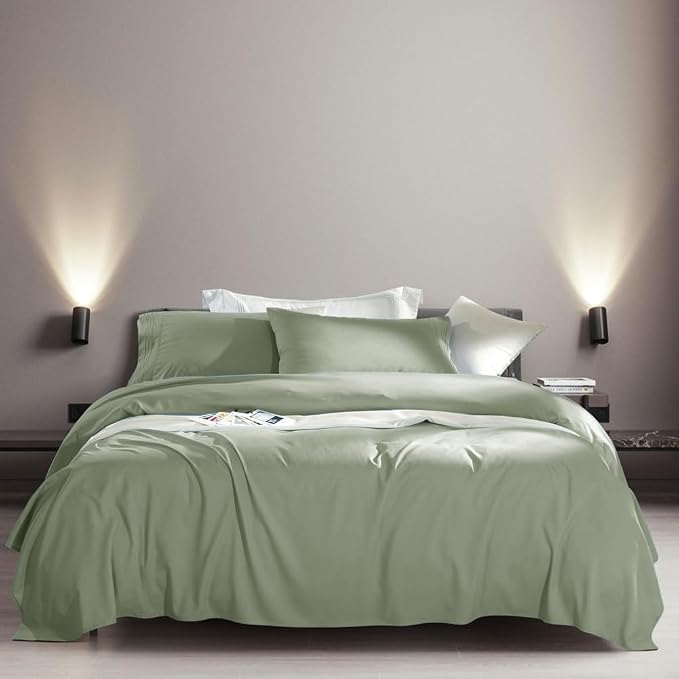 SONORO KATE Bed Sheet Set Super Soft Microfiber 1800 Series Luxury Egyptian Sheets Fit 18-24 Inch Deep Pocket Mattress Wrinkle-6 Piece (Sage, Queen)
