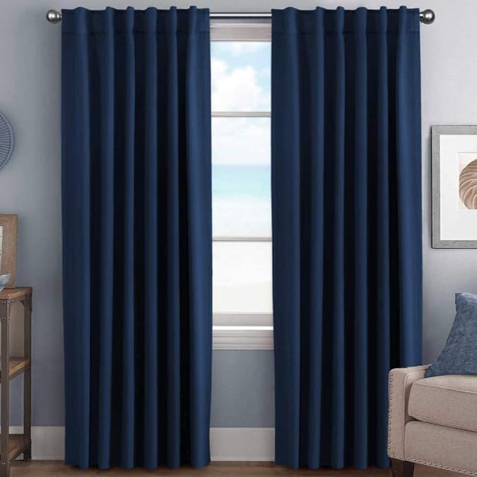 H.VERSAILTEX Blackout Curtains Thermal Insulated Window Treatment Panels Room Darkening Blackout Drapes for Living Room Back Tab/Rod Pocket Bedroom Draperies, 52 x 84 Inch, Navy Blue, 2 Panels