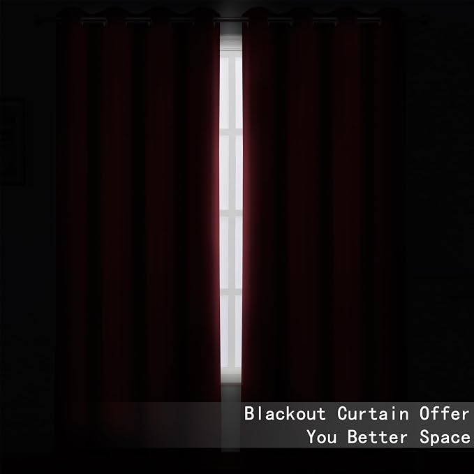 Blackout Curtains 52 x 120 Inch Long Burgundy Red Curtains Set of 2 Panels Room Darkening Curtains for Bedroom and Living Room