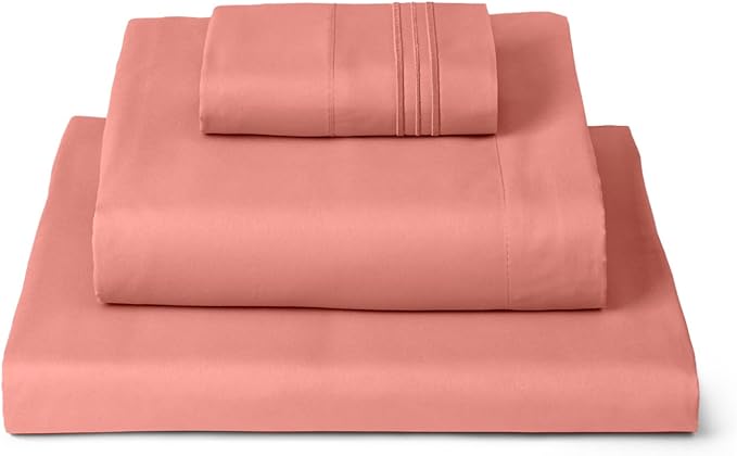 Mellanni Iconic 3-Piece, Ultra Soft Sheet Set (Twin, Coral) | 10M+ Sleepers. Lab-tested: Sleeps Cool, Stays Bright, Strong, Smooth. Good Housekeeping Best Bedding, 7 yrs running.