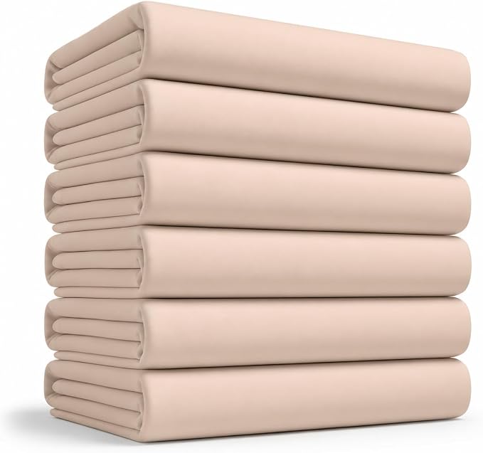 Queen Size Flat Sheet Only Pack of 6, Ultra Soft Hotel Sheets, Beige | Hotel Bedding, Cooling Comfort, Smooth Feel, Wrinkle & Fade Resistant, Easy Care, Long-Lasting, Machine Washable, OEKO-TEX
