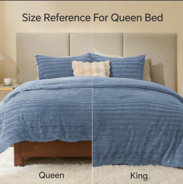 BEDELITE Faux Fur King Size Comforter Set, Fluffy Bed Set, Blue Fog | Super Soft & Warm, Luxury Fuzzy Cozy Comforter for Winter, Heavy Plush Bed set, with 2 Pillowcases