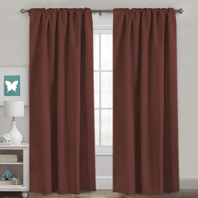 H.VERSAILTEX Blackout Curtains Thermal Insulated Window Treatment Panels Room Darkening Blackout Drapes for Living Room Back Tab/Rod Pocket Bedroom Draperies (2 Panels, Rust, 52 x 96 Inch)