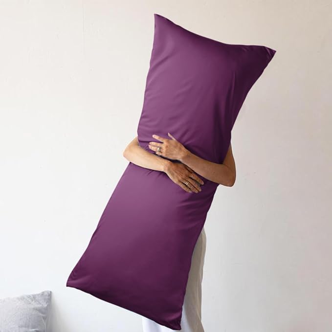 WishSmile Body Cooling Pillowcase Long Pillow Case Breathable Cool Silky Soft Rayon Derived from Bamboo Fabric, Hair and Skin Friendly, Dark Purple, 1 Pack, 20x54IN