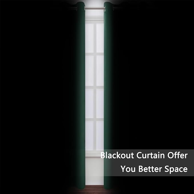 Blackout Curtains 52 x 90 Inch Long Dark Green Curtains Set of 2 Panels Room Darkening Curtains for Bedroom and Living Room