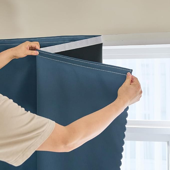 AJAZZ Self Adhesive Curtains 100% Blackout Shades Window Cover Sticky Curtain Portable Easy Open Black Out Curtains for Bedroom Living Room No Drilling (Navy Blue, 47" W x 96" L 1 Panel)