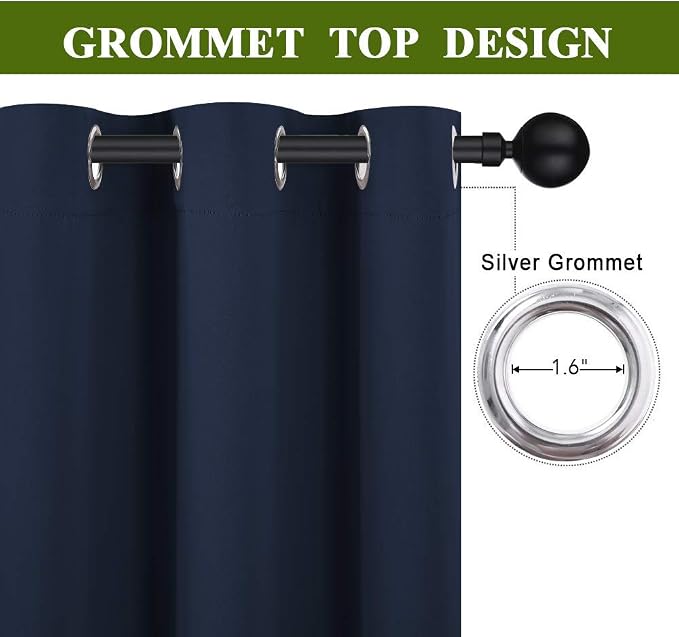 NICETOWN Navy Blackout Curtains for Kid's Room 34" Wide x 63" Long 2 Panels | All Season Thermal Insulated Solid Grommet Top Draperies Drapes, Light Blocking Noise Reducing for Bedroom Kitchen Decor
