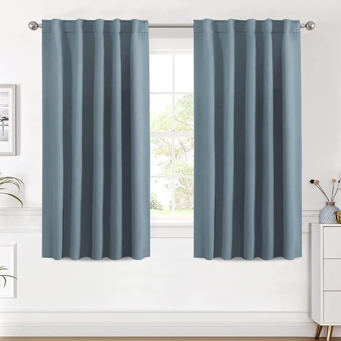 H.VERSAILTEX Blackout Curtains Thermal Insulated Window Treatment Panels Room Darkening Blackout Drapes for Living Room Back Tab/Rod Pocket Bedroom Draperies (2 Panels, Stone Blue, 42 x 54 Inch)