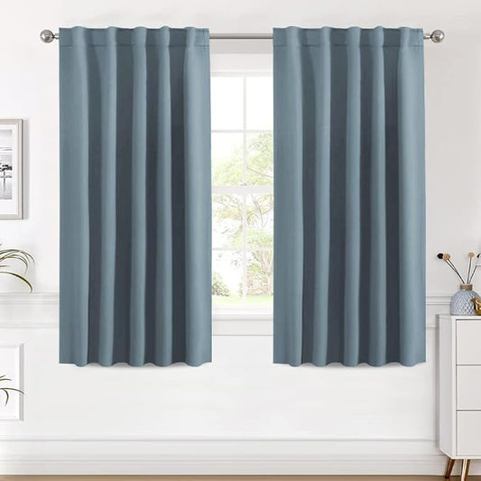 H.VERSAILTEX Blackout Curtains Thermal Insulated Window Treatment Panels Room Darkening Blackout Drapes for Living Room Back Tab/Rod Pocket Bedroom Draperies (2 Panels, Stone Blue, 42 x 54 Inch)