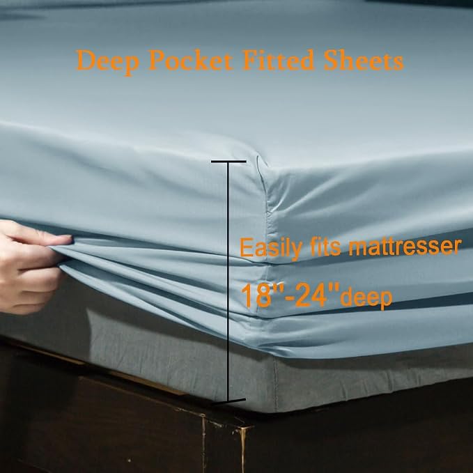 SONORO KATE Bed Sheet Set Super Soft Microfiber 1800 Series Luxury Egyptian Sheets Fit 18-24 Inch Deep Pocket Mattress Wrinkle-6 Piece (Spa Blue, Twin)