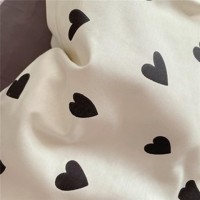 Nayoroom Black and White Heart Duvet Cover Full Size Black Hearts Printed on White Bedding Set 3 Pcs Cute Kawaii Soft Breathable Microfiber Comforter Cover Valentine Gifts for Kids Girls
